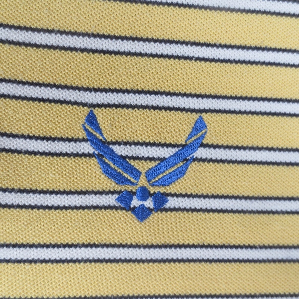 USAFA Air Force Academy Page & Tuttle Polo Shirt Mens Large Yellow Stripe Logo